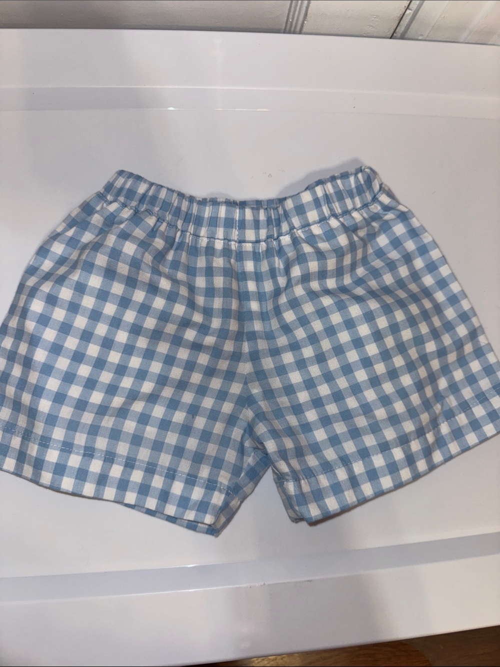 The Beaufort Bonnet Company Light Blue & White Gingham Kids Shorts